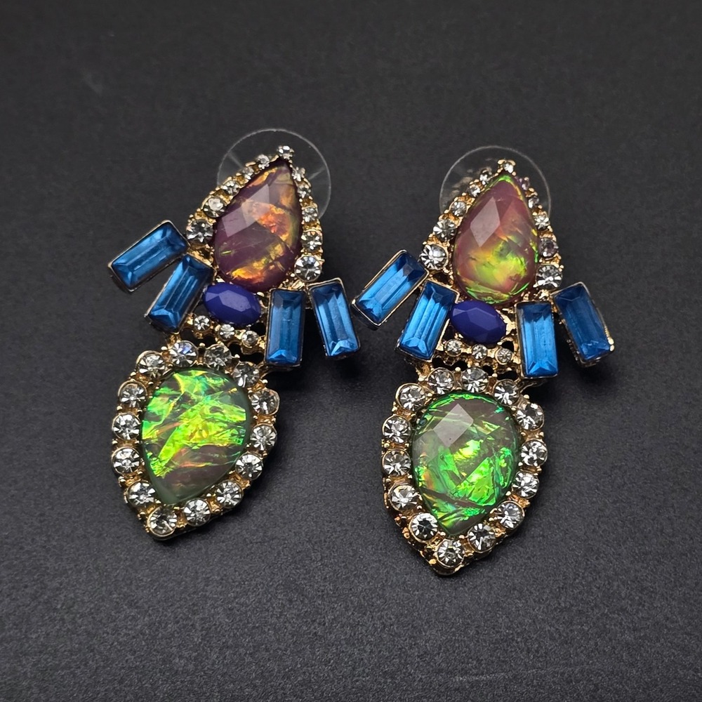 Colorful Iridescent Rhinestone Earrings Acrylic Pierced Statement